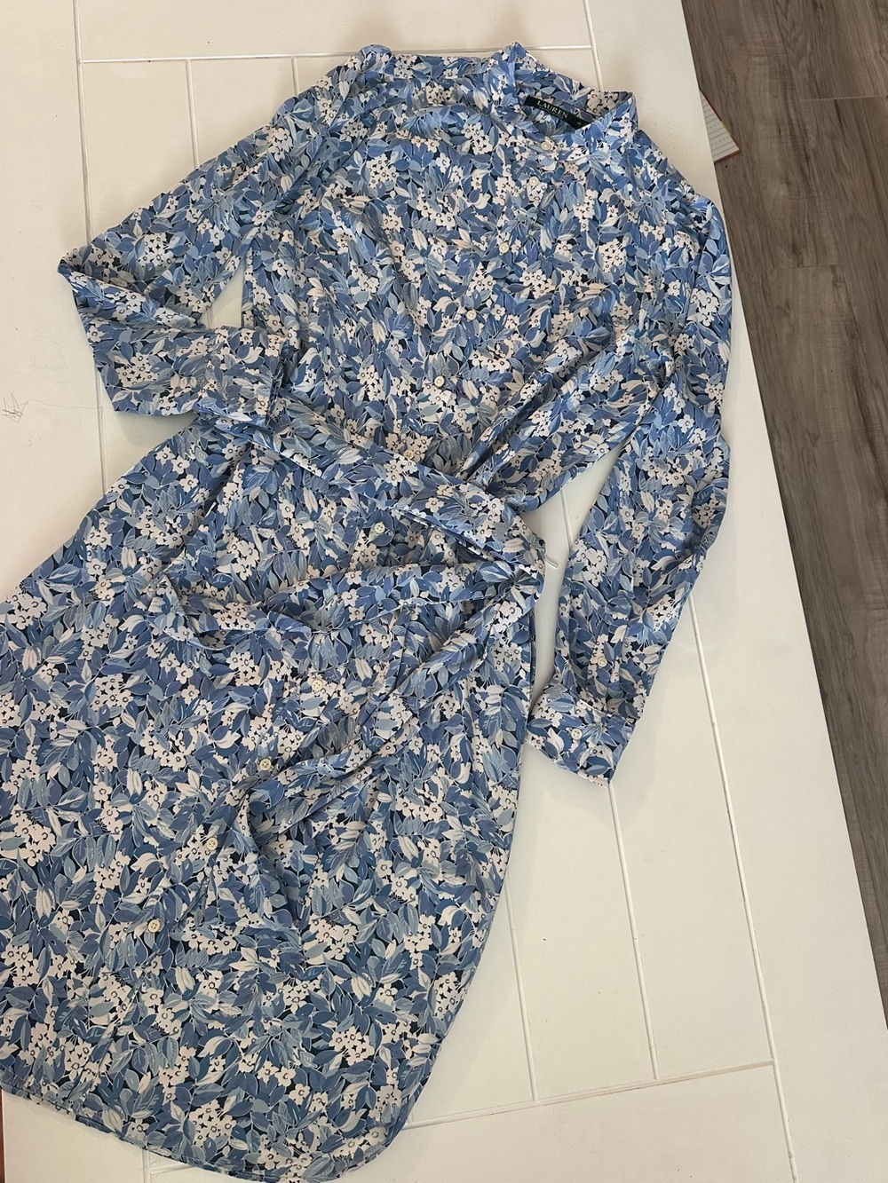 Lauren Ralph Lauren Blue and White Floral Long-Sleeve Dress